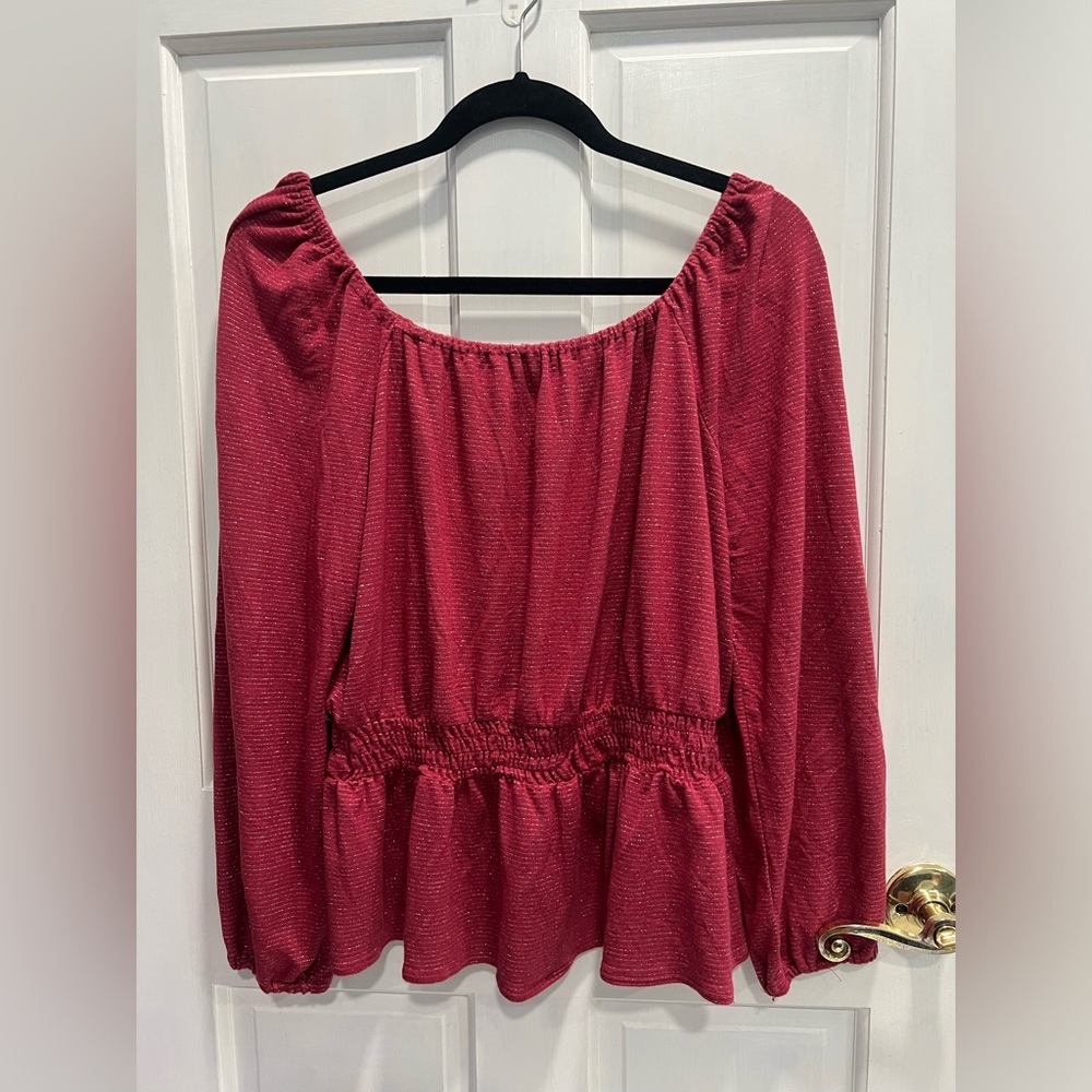 LC LAUREN CONRAD Smocked Waist  Peplum Hem Blouse Metallic Pink SIZE XL PreLoved
